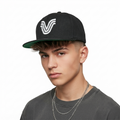 Thrifted Beechfield V-Logo Black Flat Brim Snapback Hat - 56-57cm | 10641