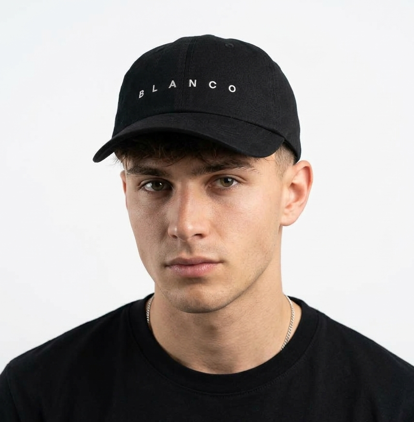 Thrifted Minimalist Black B L A N C O Baseball Cap – BROSS Hat 57-58cm | 10623