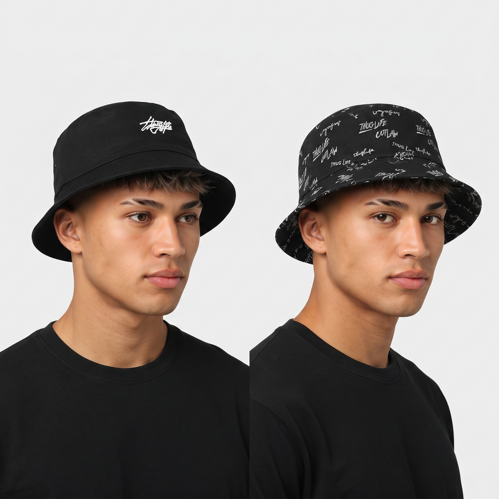 Thrifted 2-in-1 Reversible All-Over Graphic Streetwear Bucket Hat (57-58 cm) |