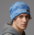 Thrifted Viola's Passion Distressed Denim-Look Beanie - Blue Slouchy Hat Adult