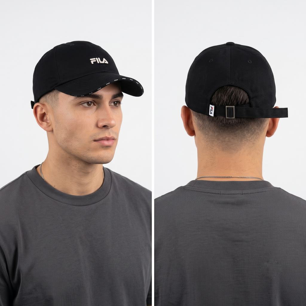 thrifted Retro Fila Classic Logo Black Adjustable Hat (58-60 cm) | 10341