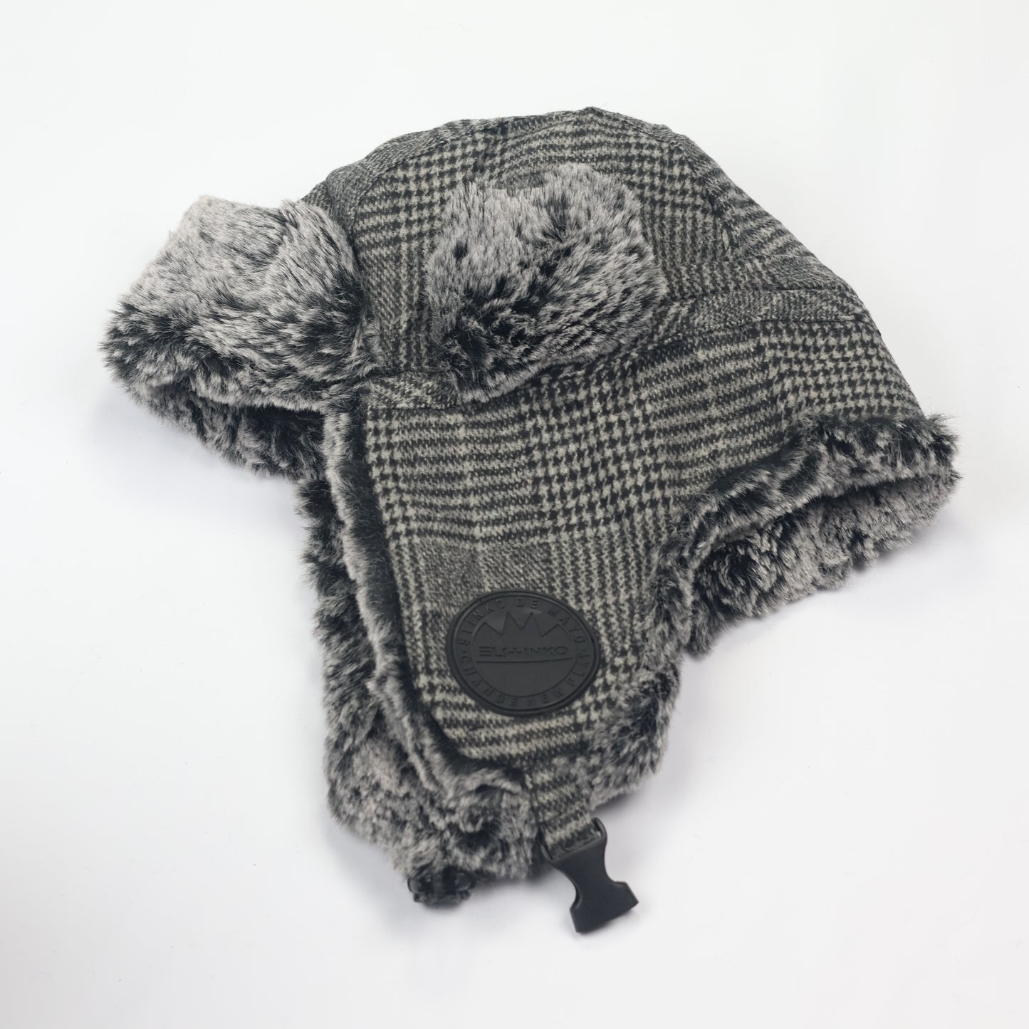 El Stinko Grey Plaid Trapper Hat with Faux Fur - Winter Earflap Cap