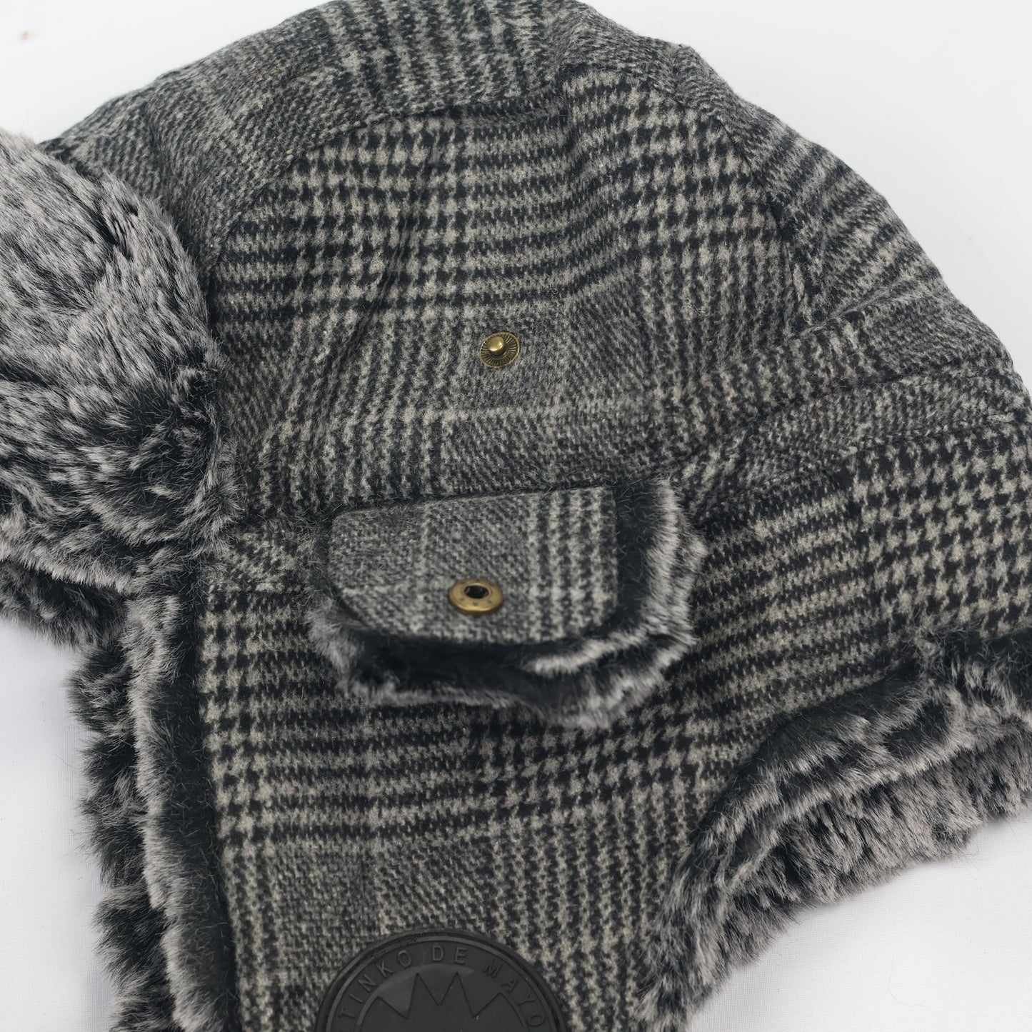 El Stinko Grey Plaid Trapper Hat with Faux Fur - Winter Earflap Cap