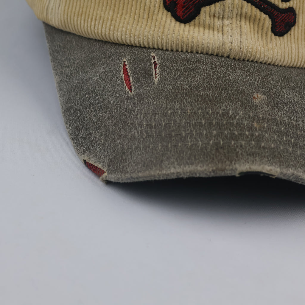 Grunge Skull Embroidered Corduroy Cap | Thrifted Plaid Brim Hat 56-58cm