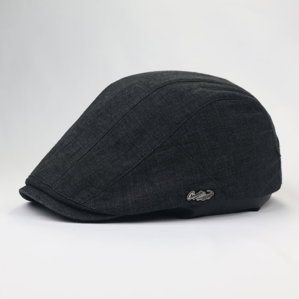 Crocodile Brand Textured Flat Cap - Charcoal Black Ivy Hat