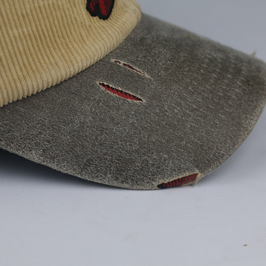 Grunge Skull Embroidered Corduroy Cap | Thrifted Plaid Brim Hat 56-58cm