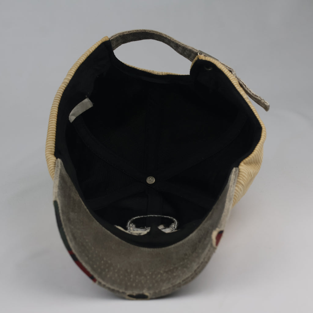 Grunge Skull Embroidered Corduroy Cap | Thrifted Plaid Brim Hat 56-58cm