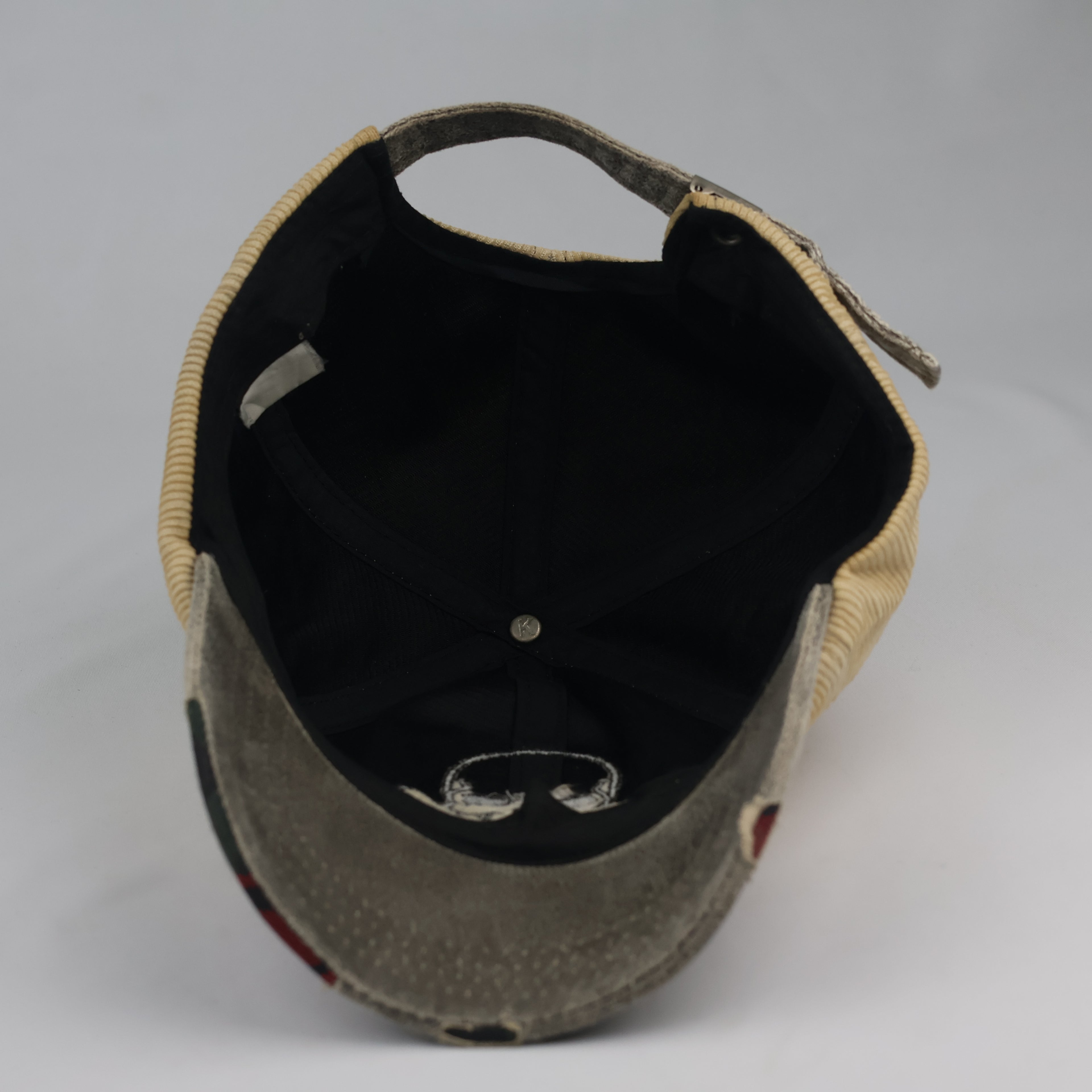Grunge Skull Embroidered Corduroy Cap | Thrifted Plaid Brim Hat 56-58cm