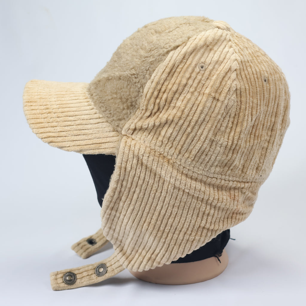 Beige Corduroy & Sherpa Aviator Hat | Earflap Trapper Cap with Snap Buttons