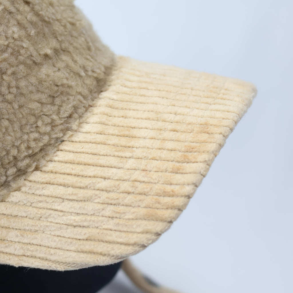 Beige Corduroy & Sherpa Aviator Hat | Earflap Trapper Cap with Snap Buttons