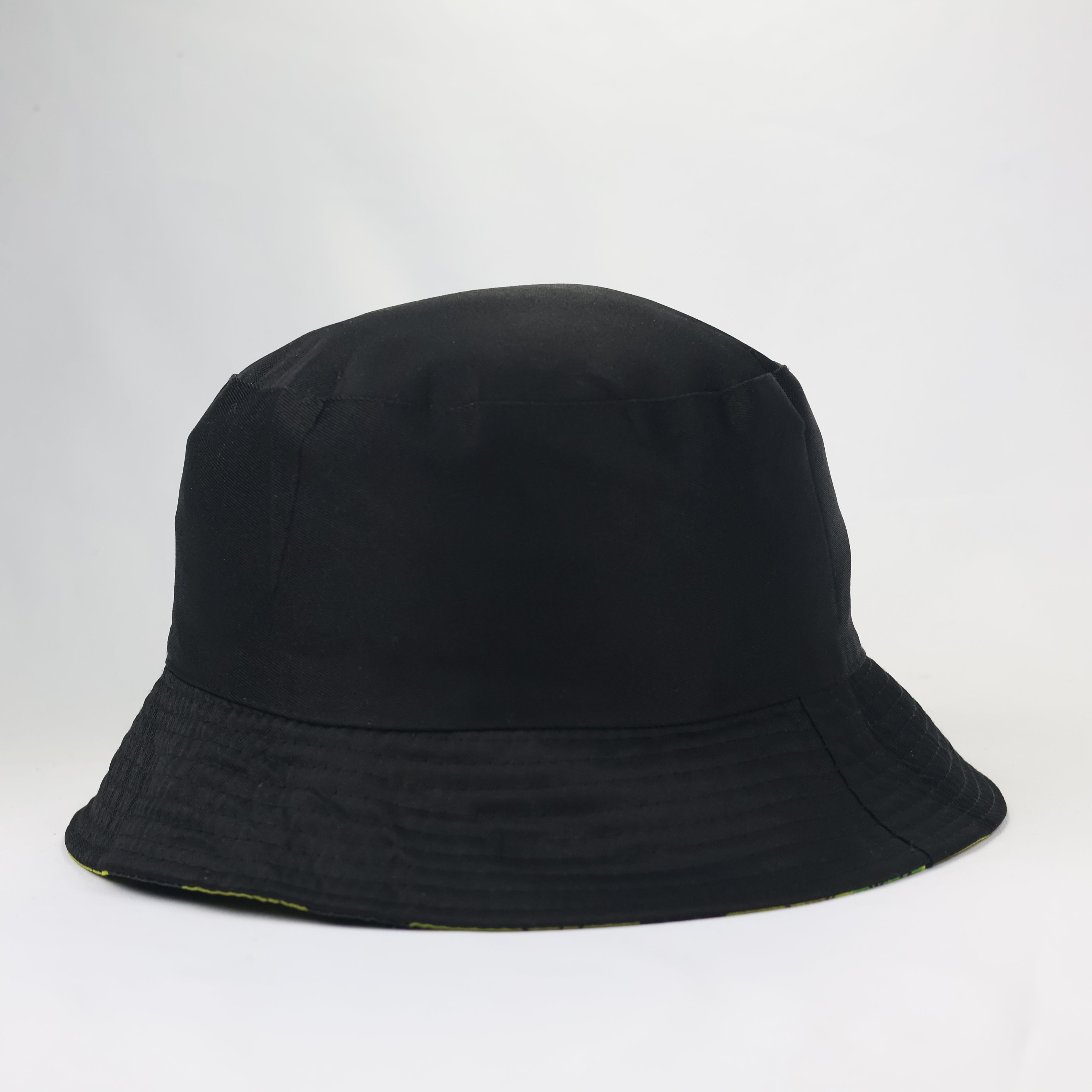 Reversible Kiwi Fruit Bucket Thrifted Hat | Black & Green Summer Sun Cap