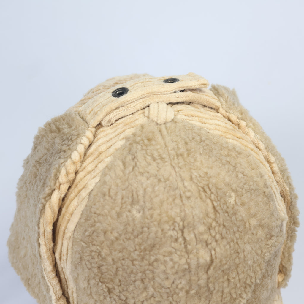 Beige Corduroy & Sherpa Aviator Hat | Earflap Trapper Cap with Snap Buttons