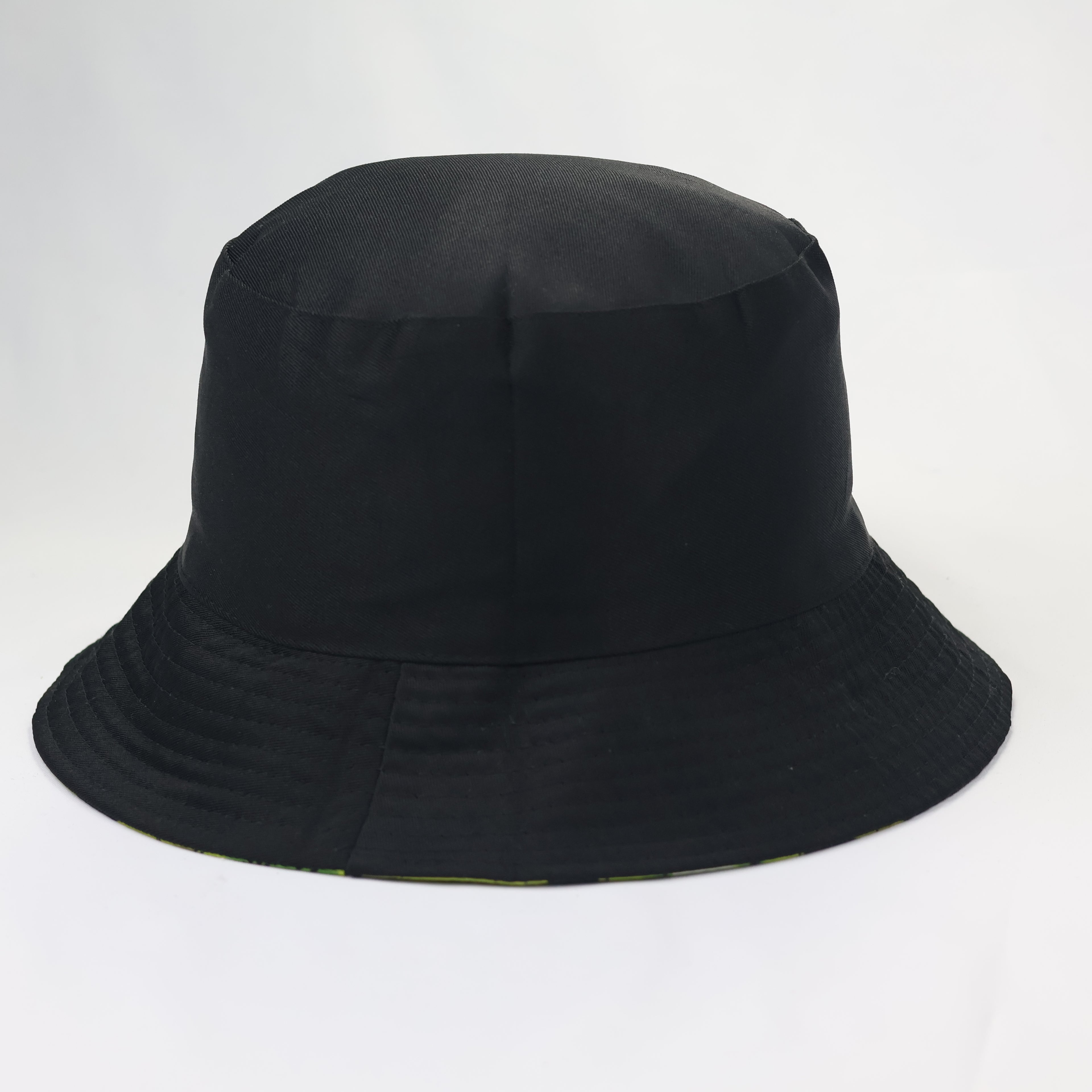 Reversible Kiwi Fruit Bucket Thrifted Hat | Black & Green Summer Sun Cap