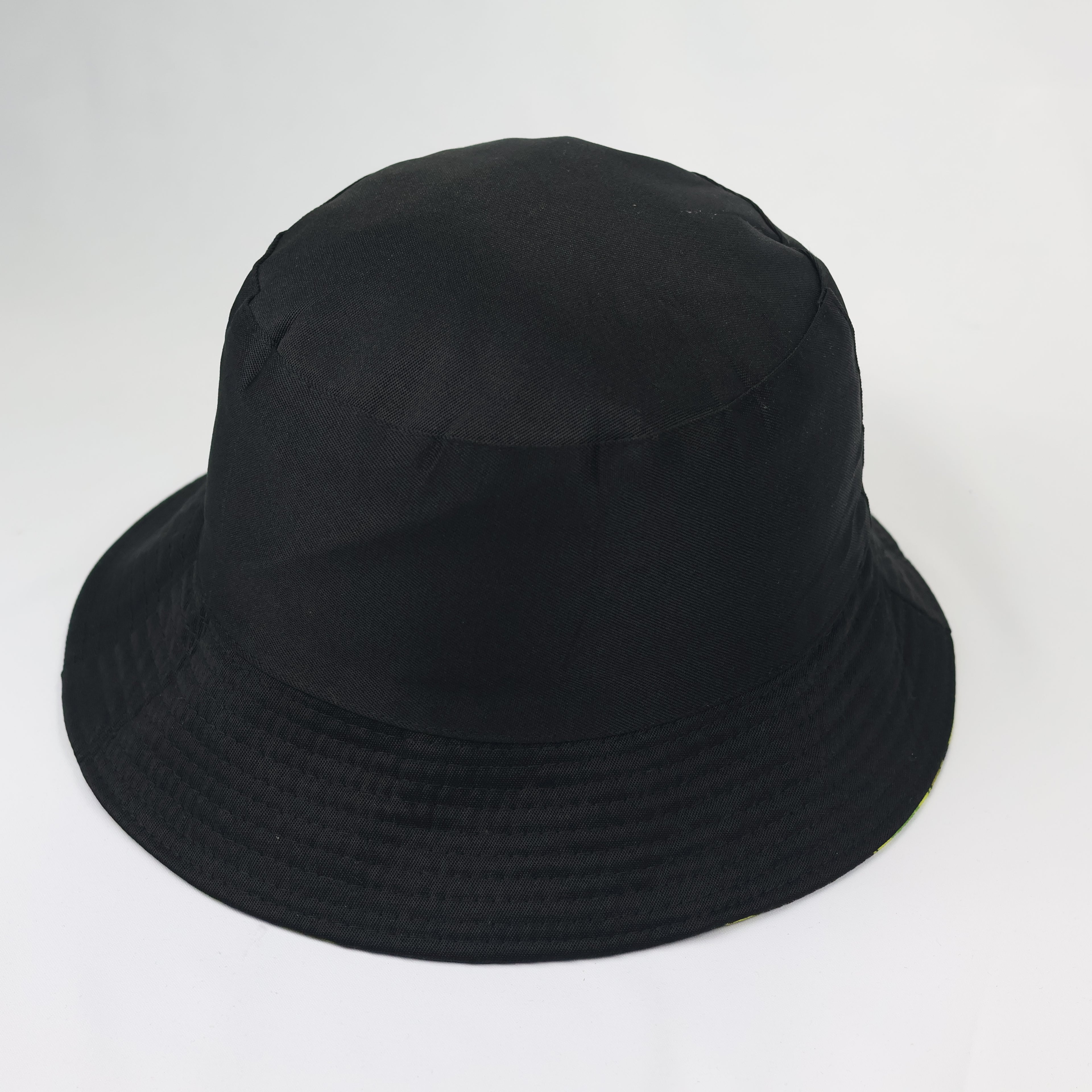 Reversible Kiwi Fruit Bucket Thrifted Hat | Black & Green Summer Sun Cap
