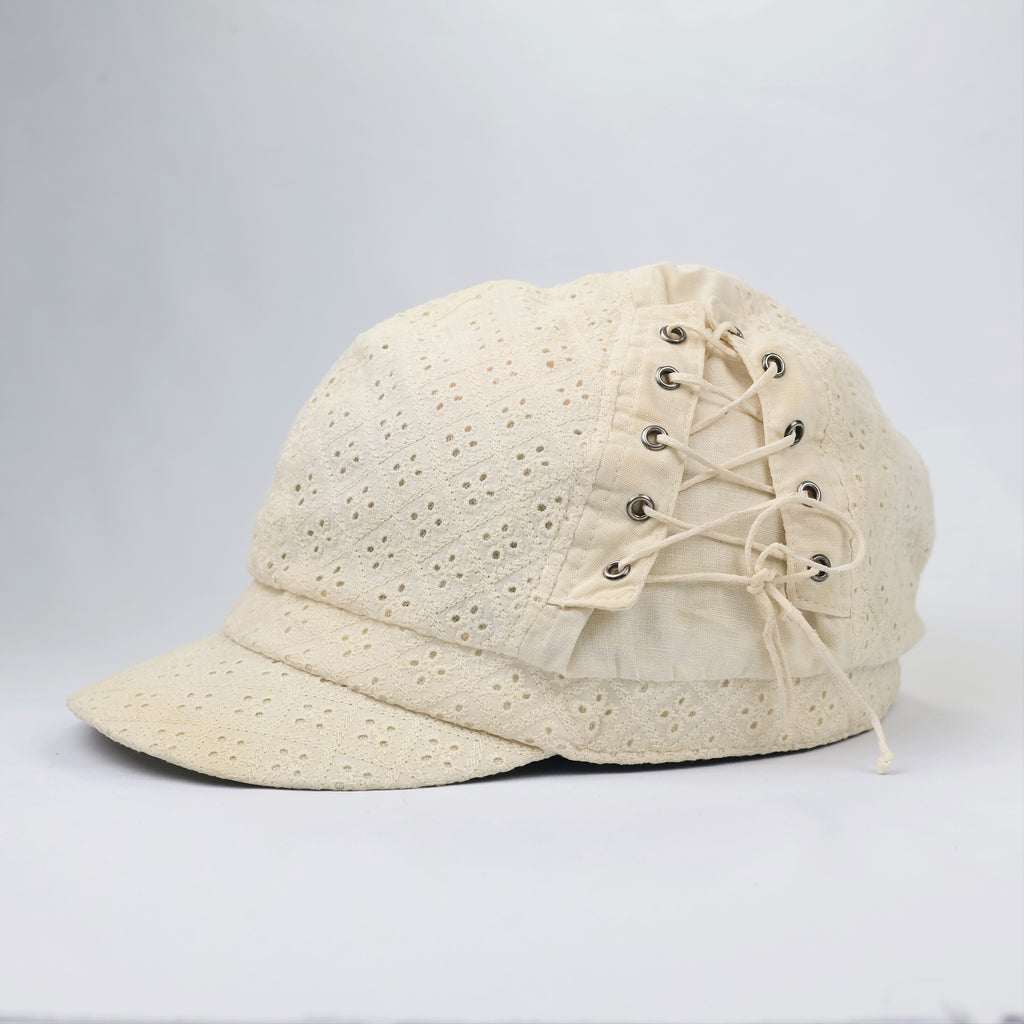 Boho Chic Eyelet Embroidery Thrifted Hat | Cream Floral Lace Cap