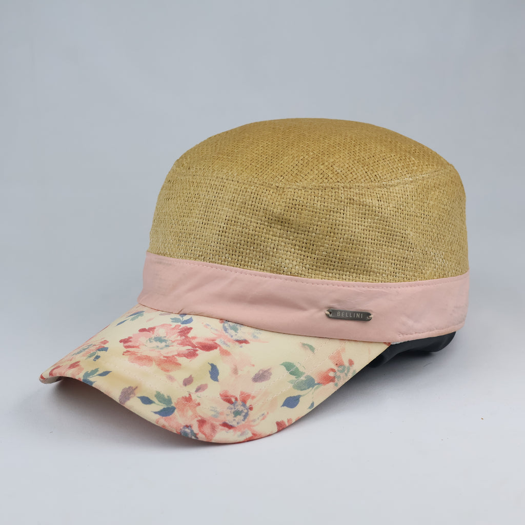 Bellini Woven Straw Summer Cap | Thrifted Floral Military Hat 56-59cm