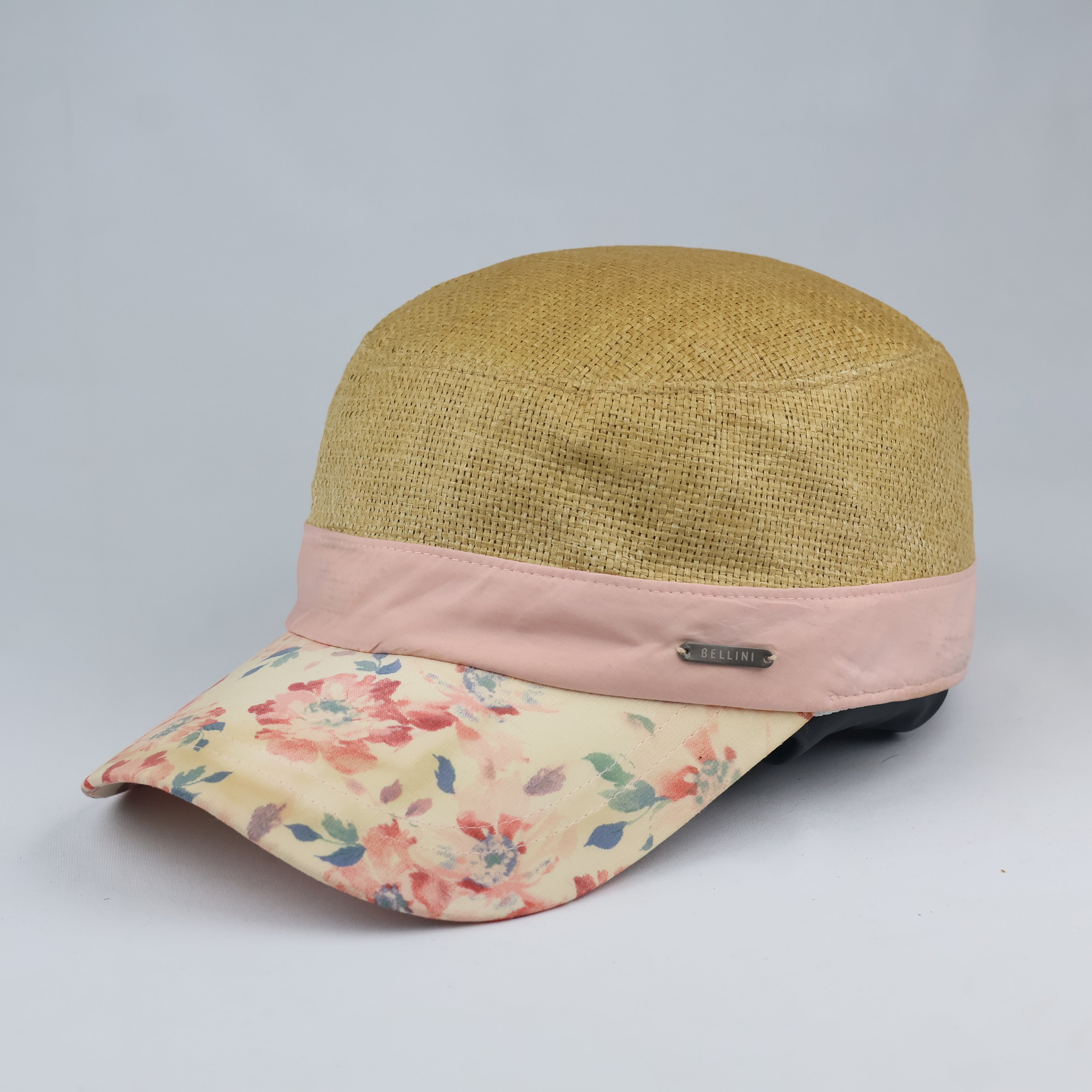 Bellini Woven Straw Summer Cap | Thrifted Floral Military Hat 56-59cm