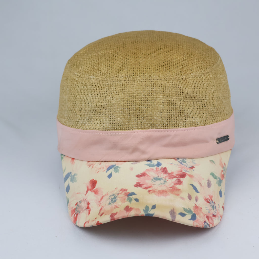 Bellini Woven Straw Summer Cap | Thrifted Floral Military Hat 56-59cm
