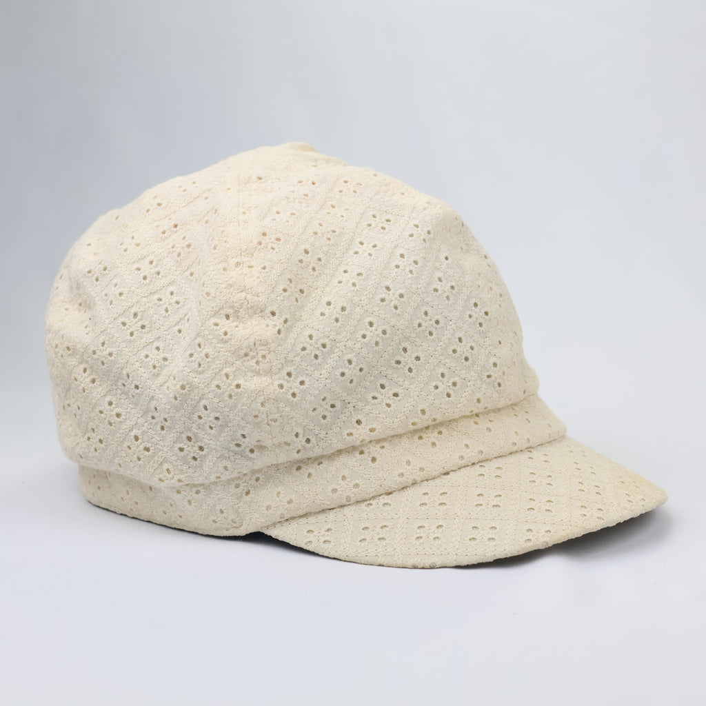 Boho Chic Eyelet Embroidery Thrifted Hat | Cream Floral Lace Cap
