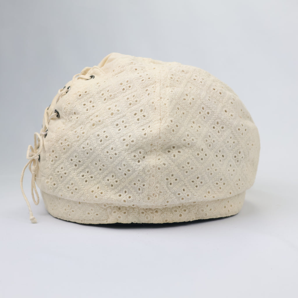 Boho Chic Eyelet Embroidery Thrifted Hat | Cream Floral Lace Cap