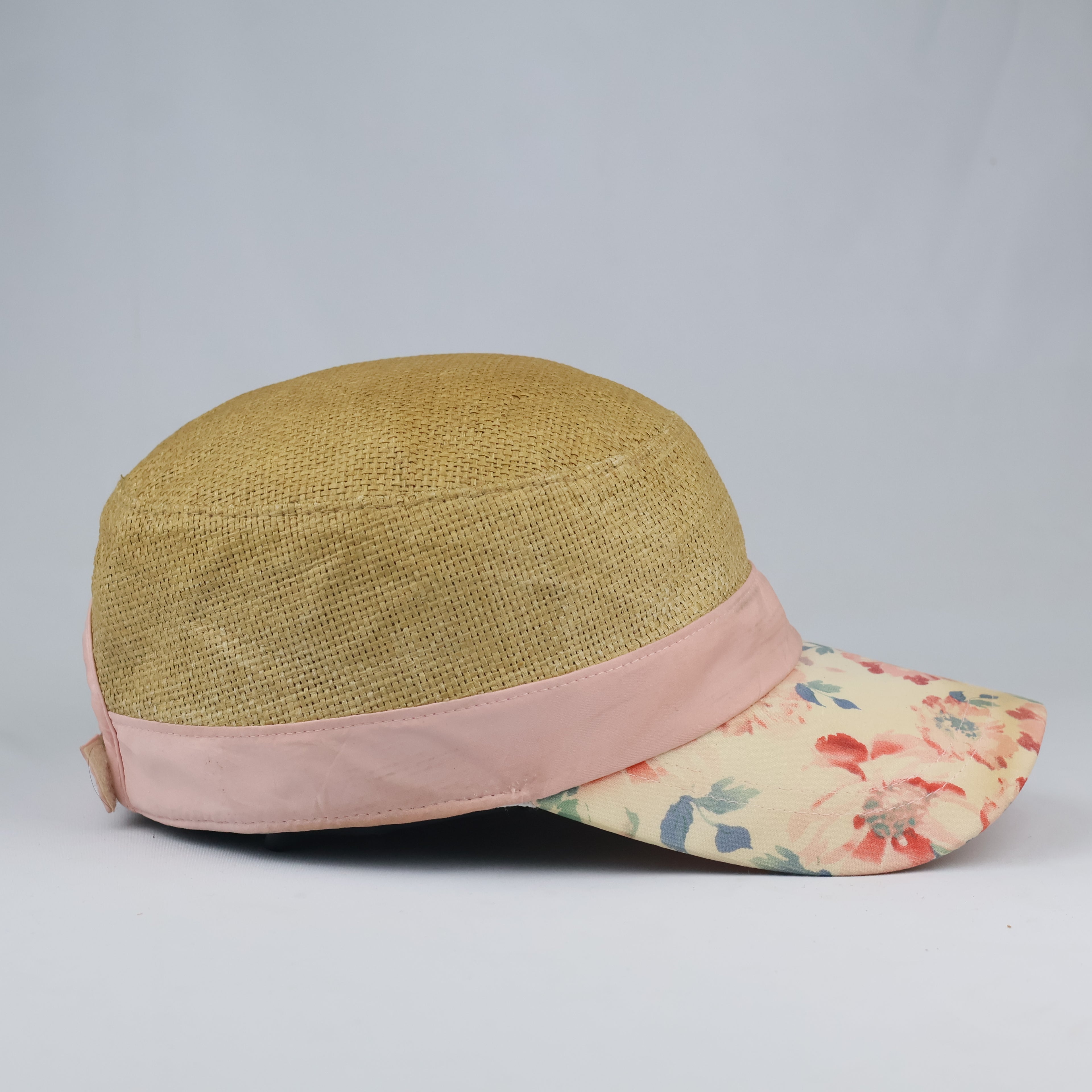 Bellini Woven Straw Summer Cap | Thrifted Floral Military Hat 56-59cm