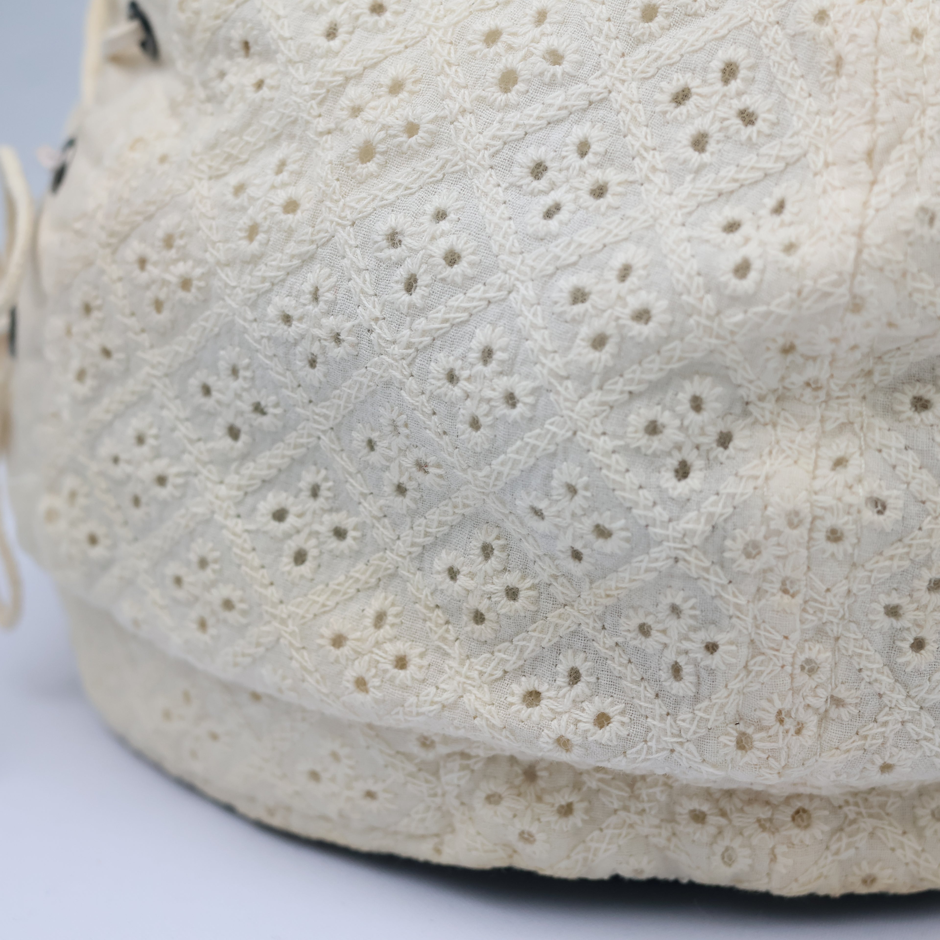 Boho Chic Eyelet Embroidery Thrifted Hat | Cream Floral Lace Cap