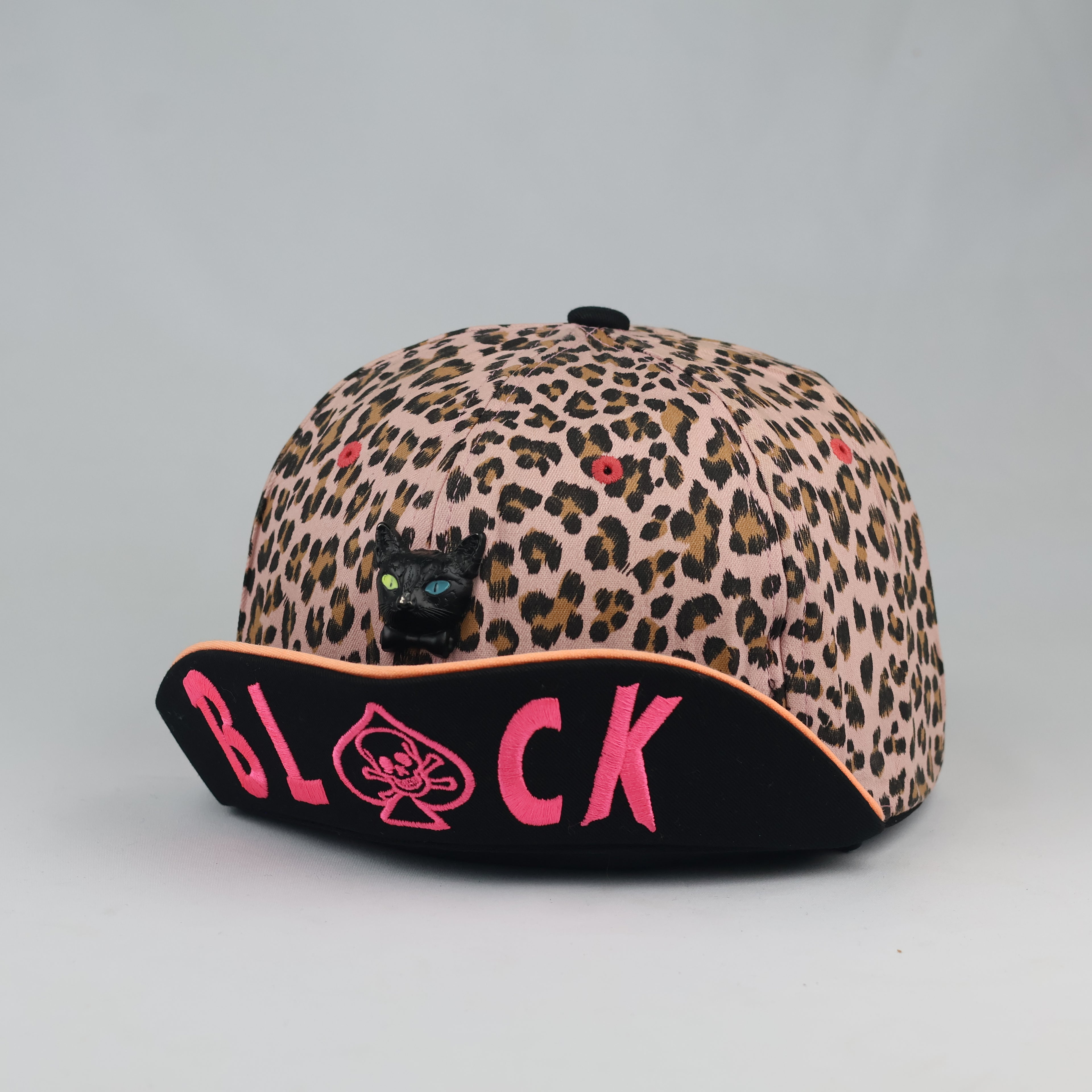Vintage Black Mood Pink Leopard Hat - Punk Rock Skull Spade Cap