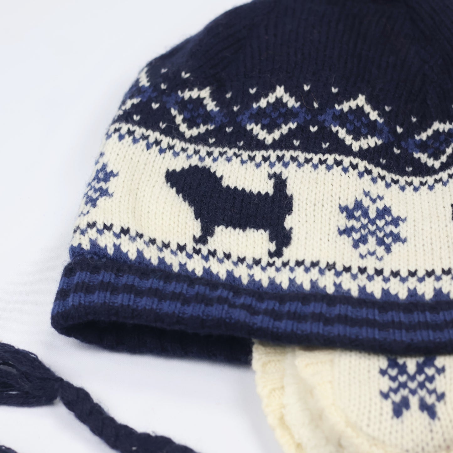 BLUEDOG Kids Earflap Beanie – Navy Nordic Dog Pattern with Warm Fleece Lining