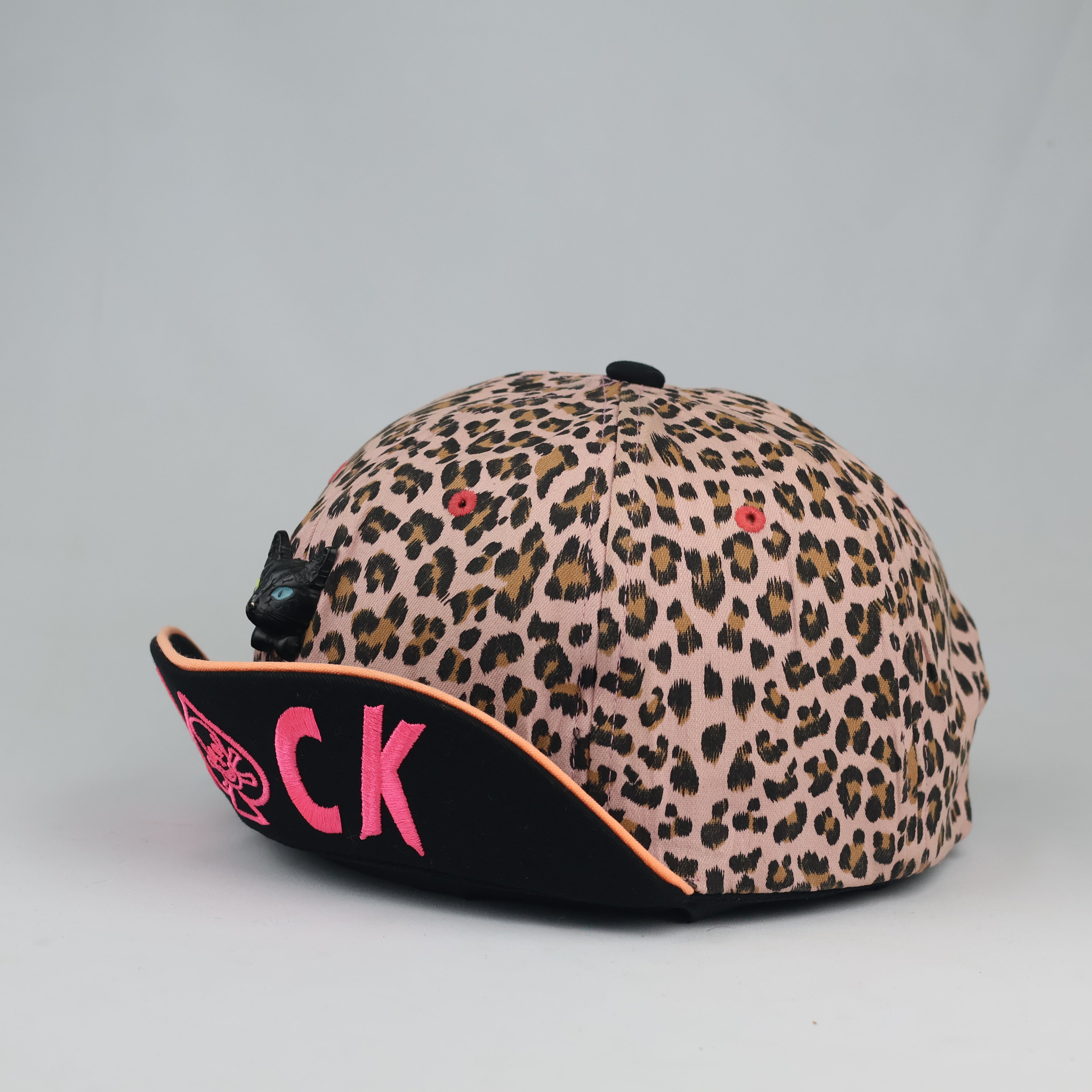 Vintage Black Mood Pink Leopard Hat - Punk Rock Skull Spade Cap