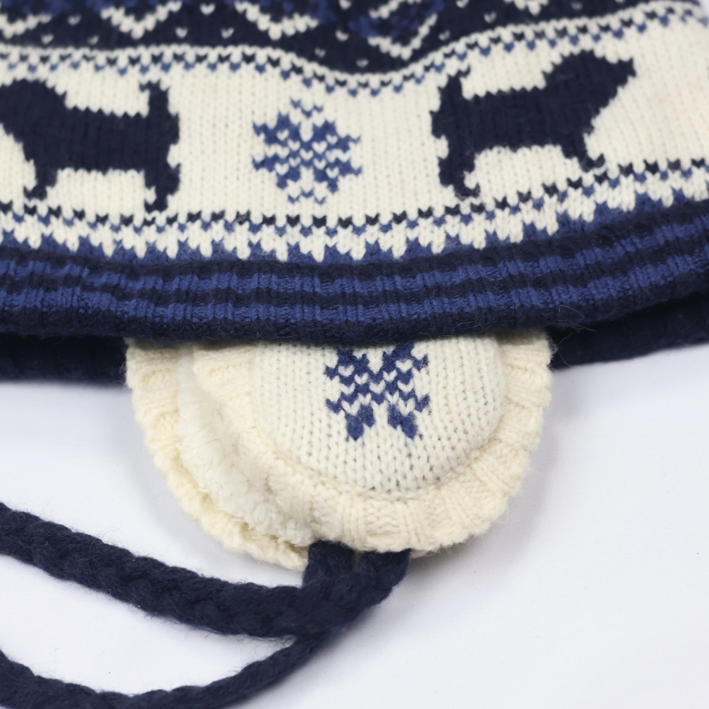 BLUEDOG Kids Earflap Beanie – Navy Nordic Dog Pattern with Warm Fleece Lining