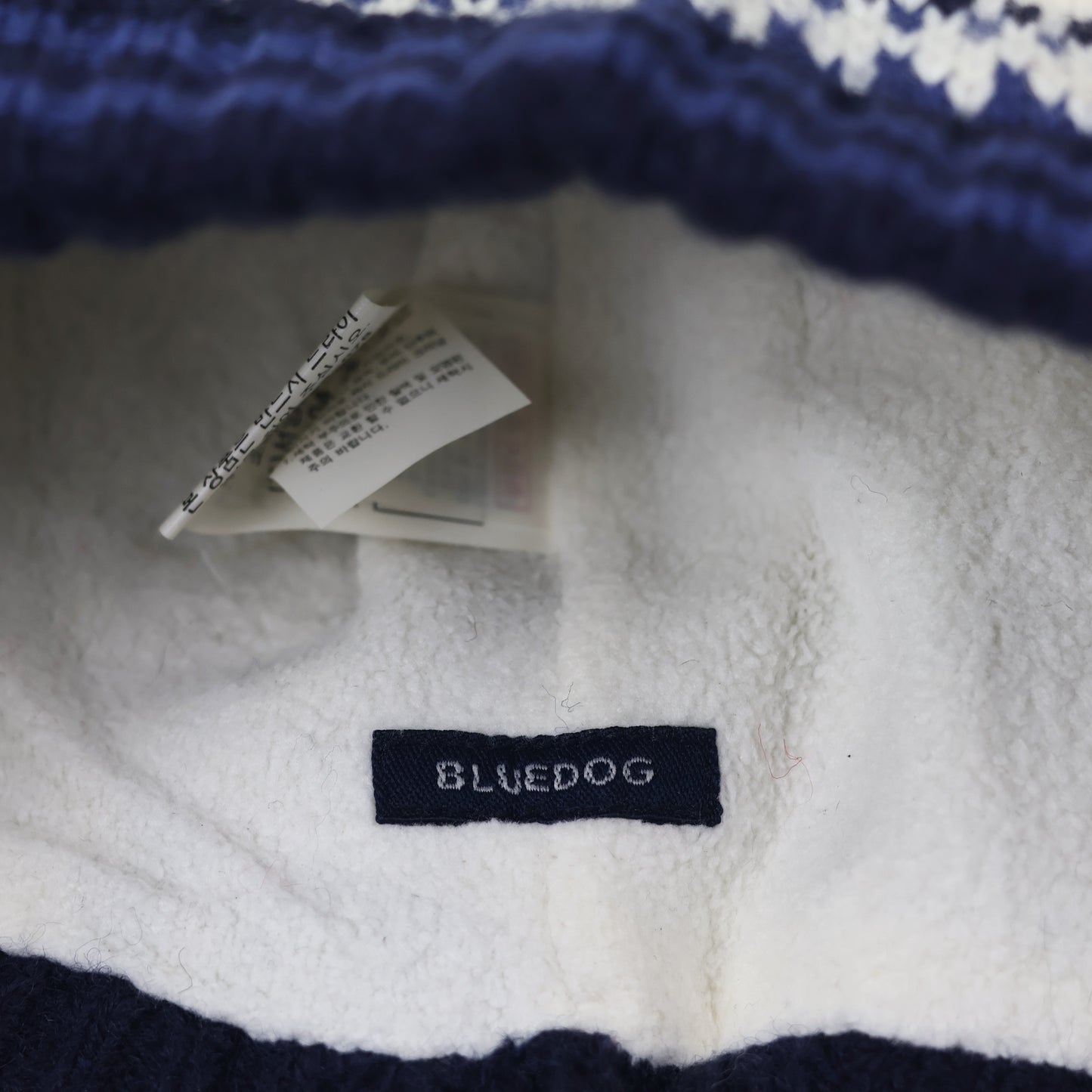 BLUEDOG Kids Earflap Beanie – Navy Nordic Dog Pattern with Warm Fleece Lining