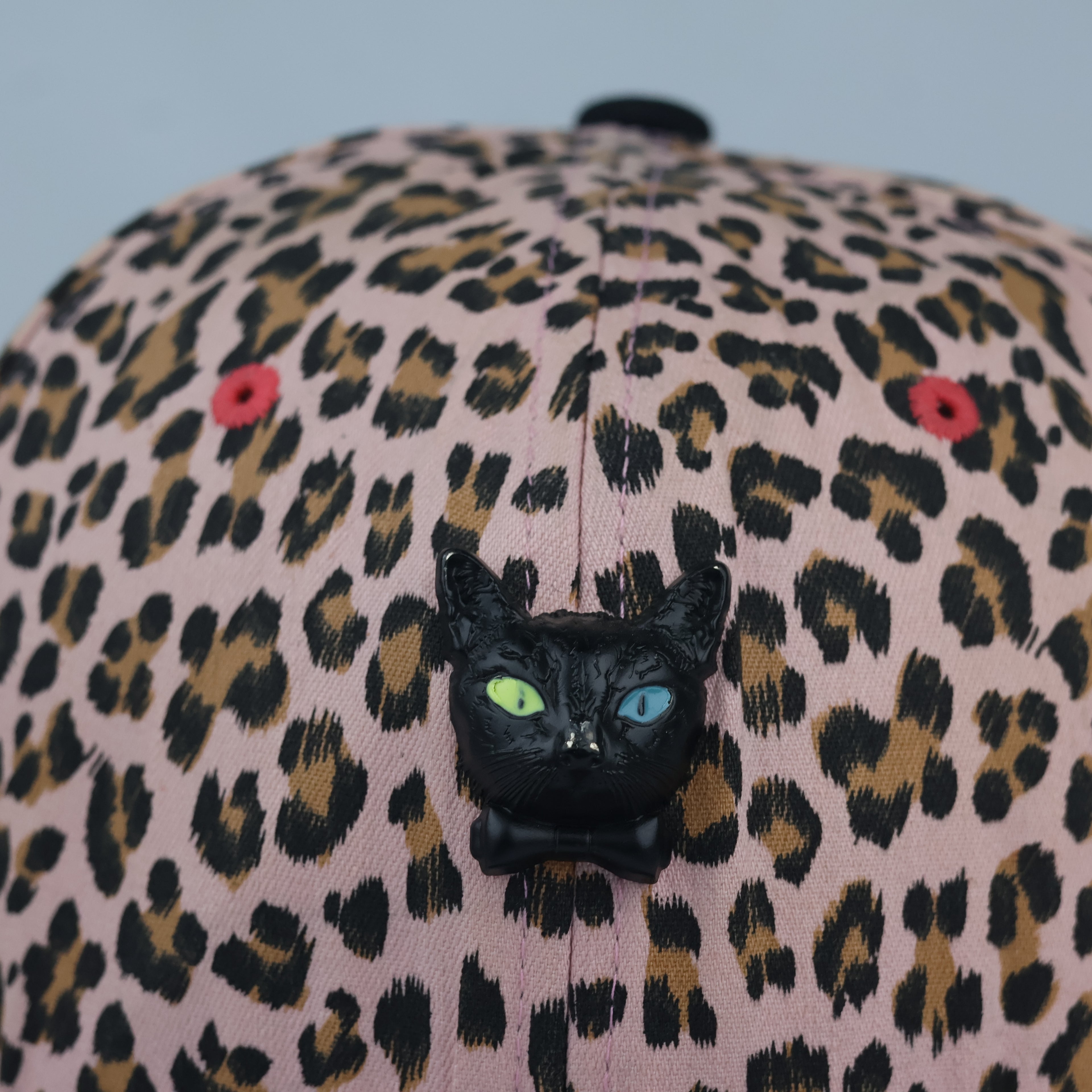 Vintage Black Mood Pink Leopard Hat - Punk Rock Skull Spade Cap