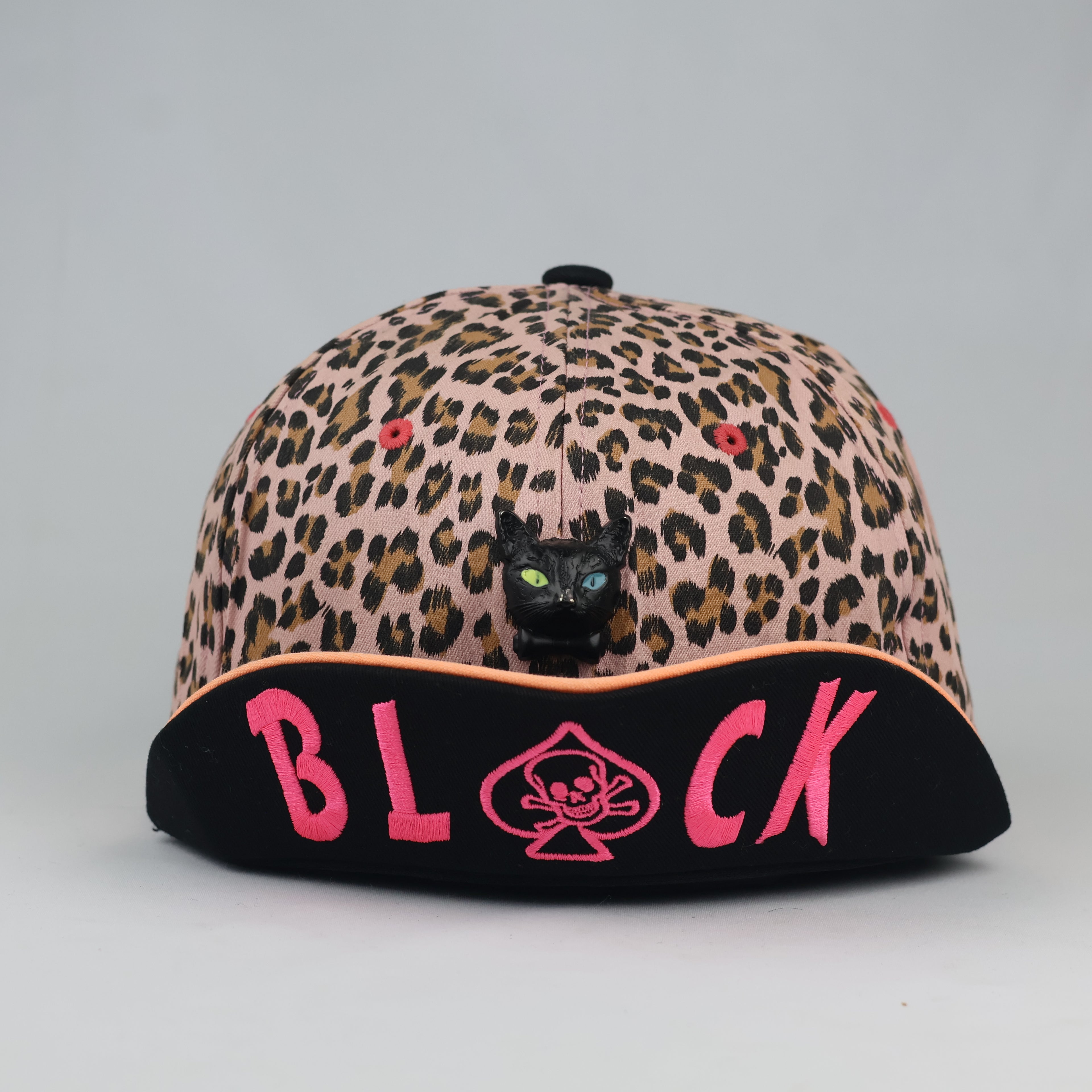 Vintage Black Mood Pink Leopard Hat - Punk Rock Skull Spade Cap