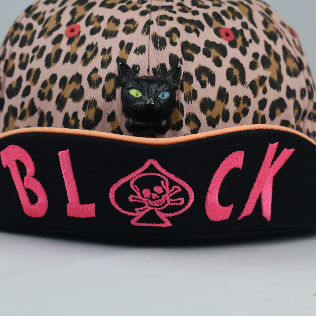 Vintage Black Mood Pink Leopard Hat - Punk Rock Skull Spade Cap
