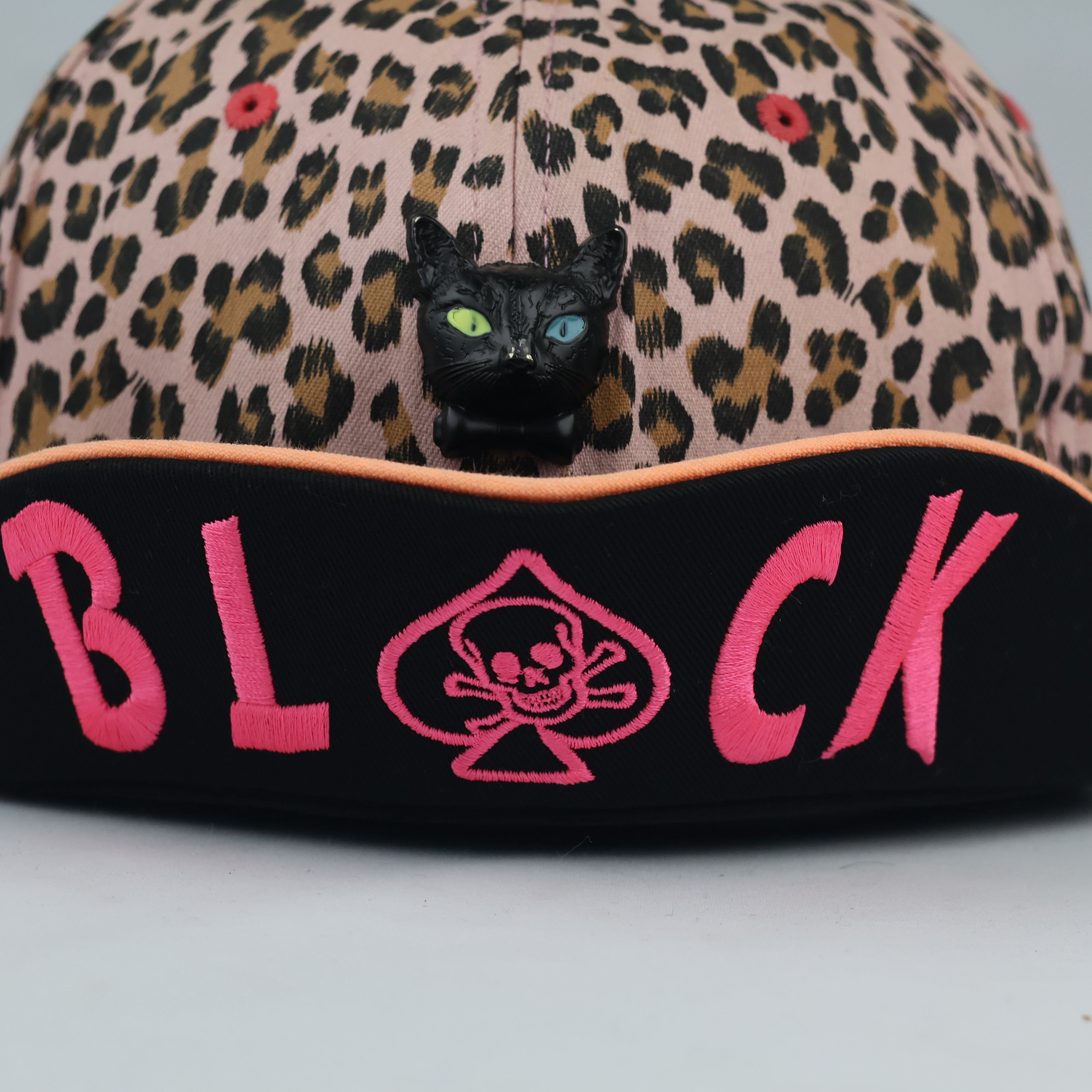 Vintage Black Mood Pink Leopard Hat - Punk Rock Skull Spade Cap
