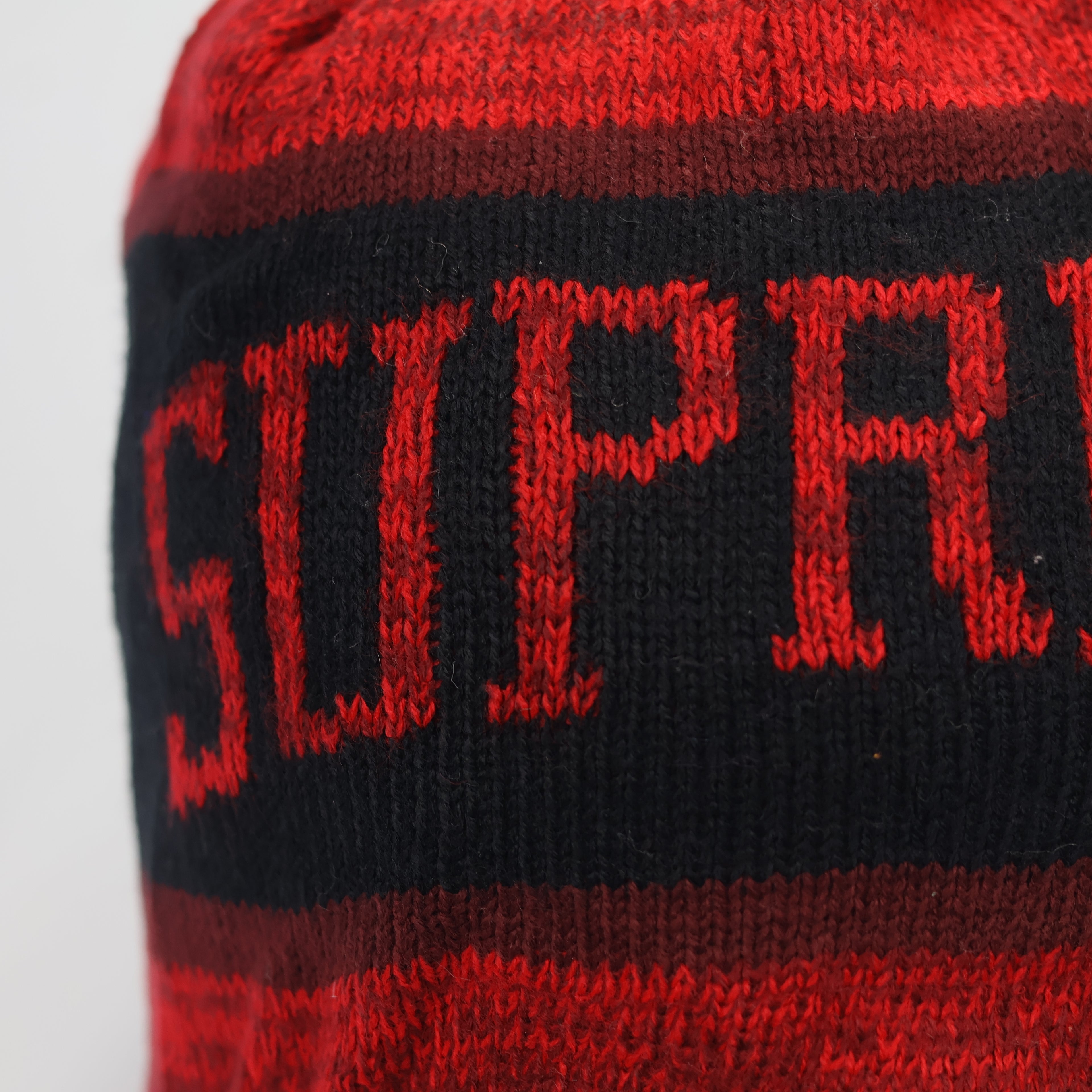 Graphic "Supreme" Text Beanie - Red/Black (Fleece Lined)