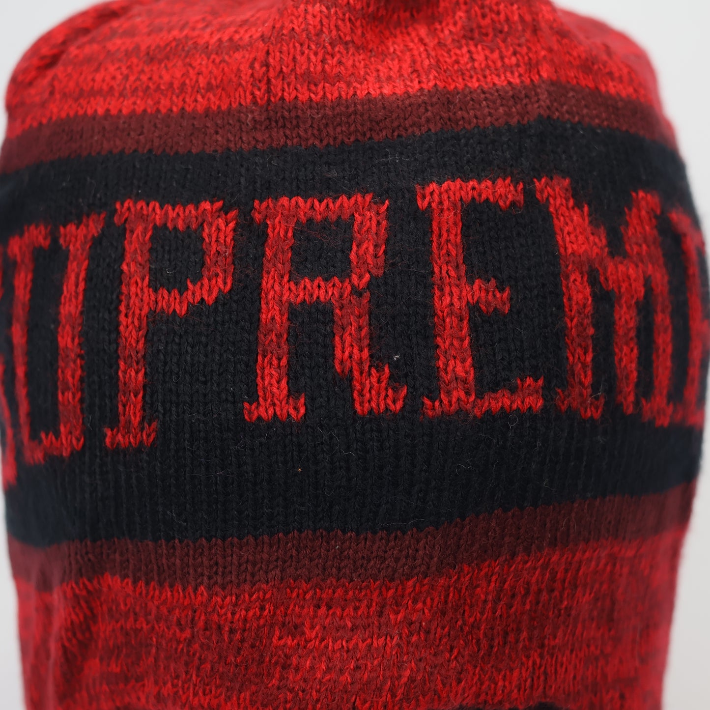 Graphic "Supreme" Text Beanie - Red/Black (Fleece Lined)