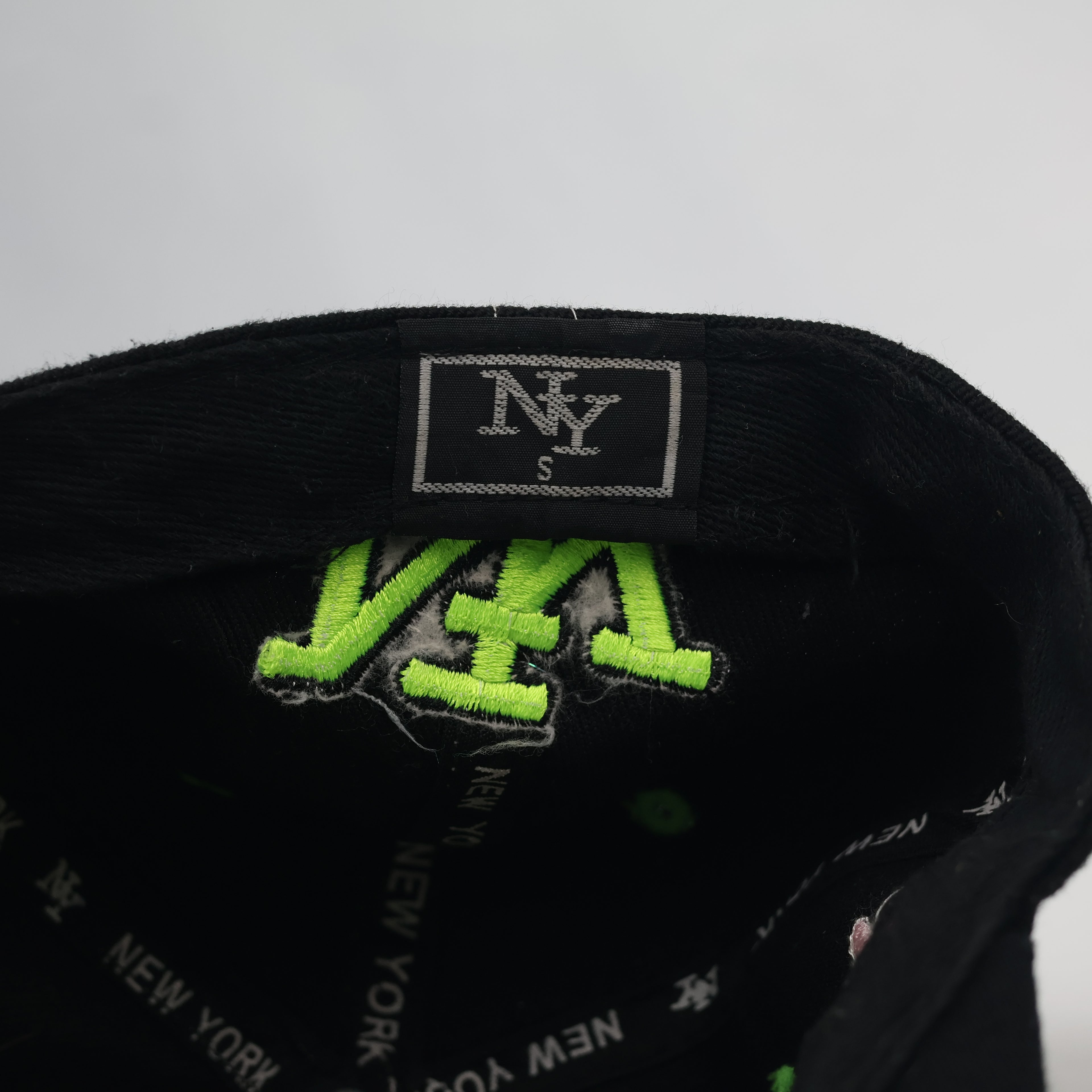Kids Neon Graffiti New York Flat Brim Thrifted Cap | Black & Lime NY Snapback Hat