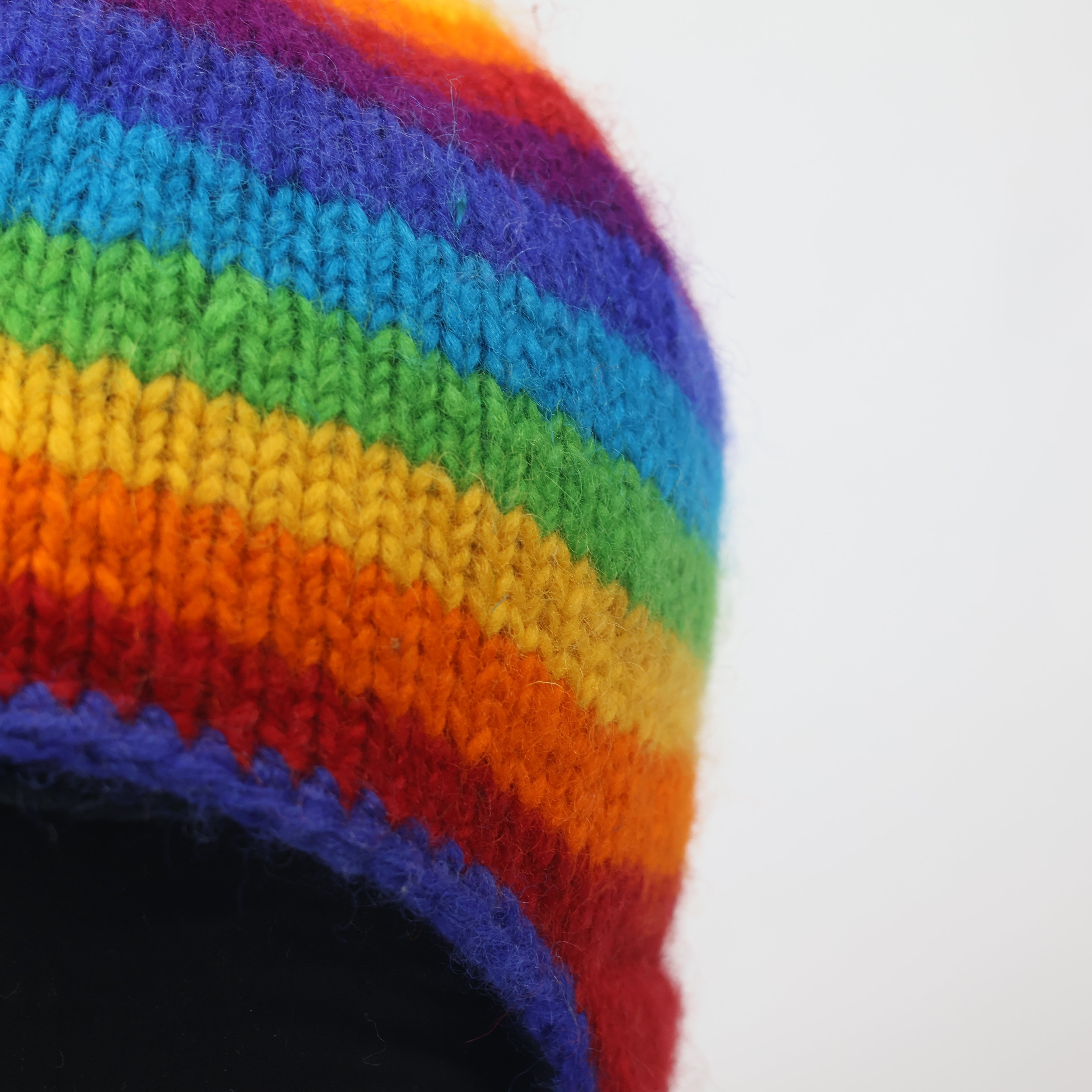 100% Wool Rainbow Earflap Beanie | Handmade in Nepal | Fleece Lined Hippie Hat