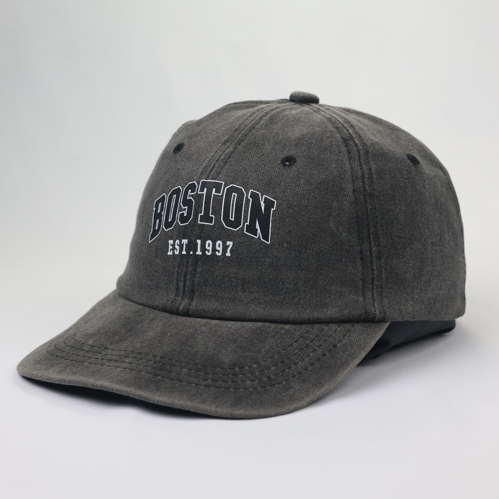 Vintage Boston EST. 1997 Washed Cotton Trotted Dad Hat | Charcoal Grey Baseball Cap
