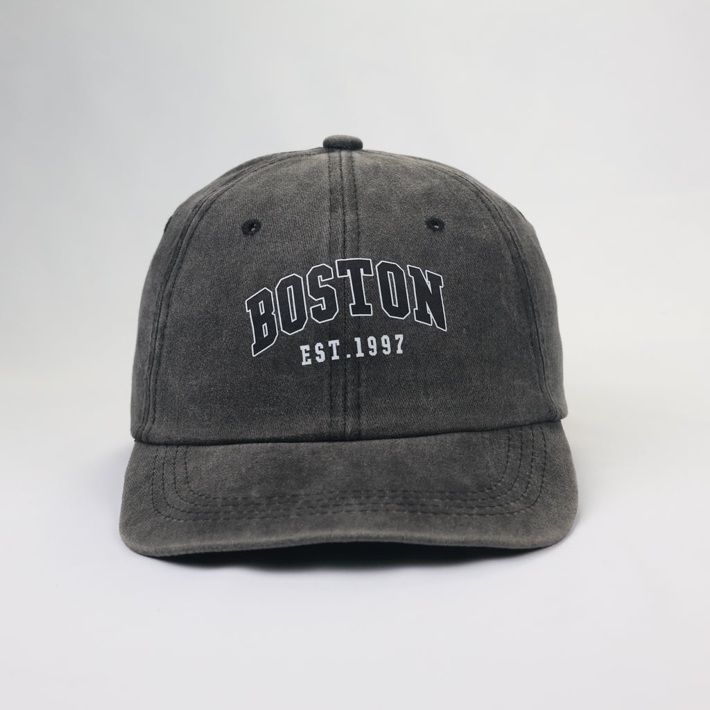 Vintage Boston EST. 1997 Washed Cotton Trotted Dad Hat | Charcoal Grey Baseball Cap