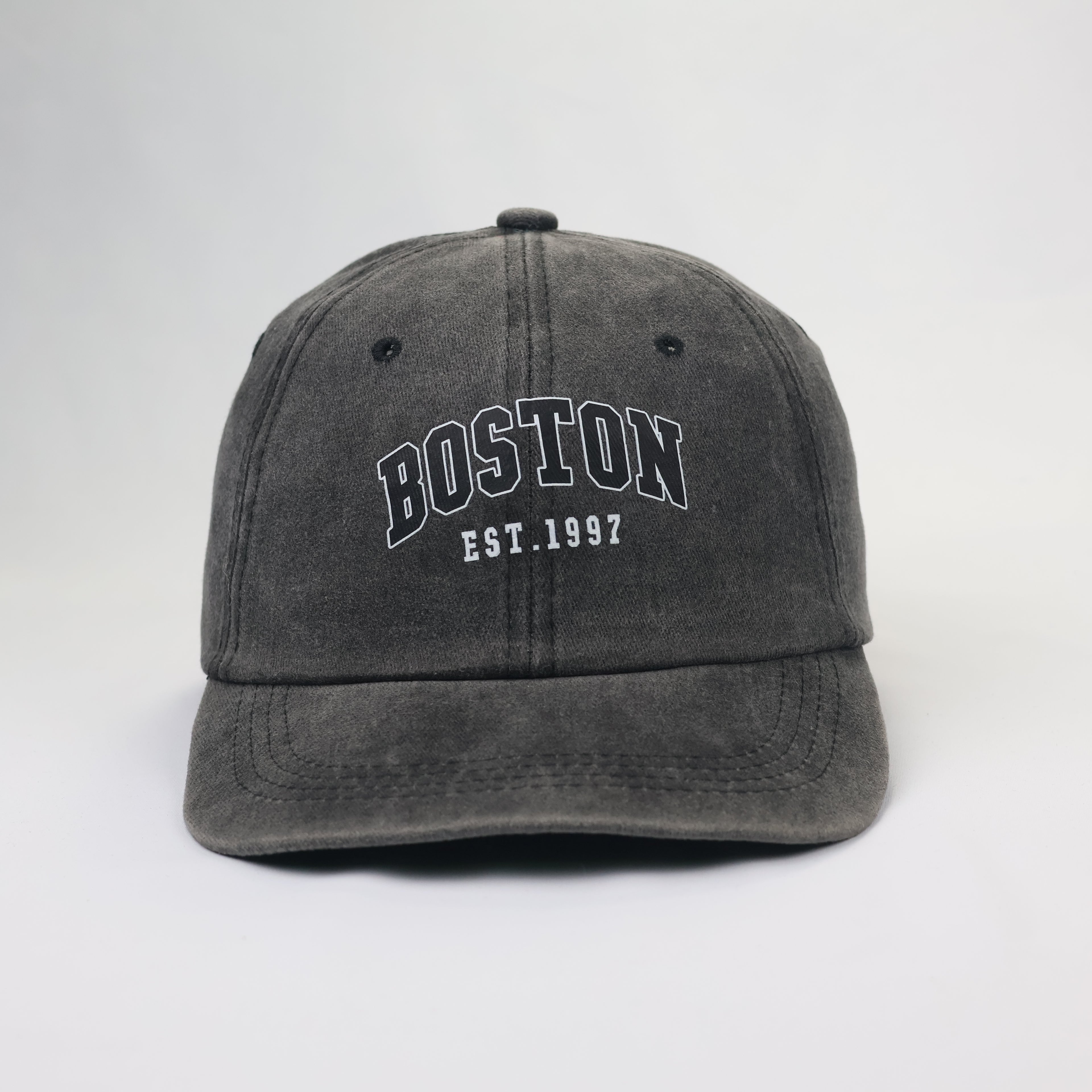 Vintage Boston EST. 1997 Washed Cotton Trotted Dad Hat | Charcoal Grey Baseball Cap