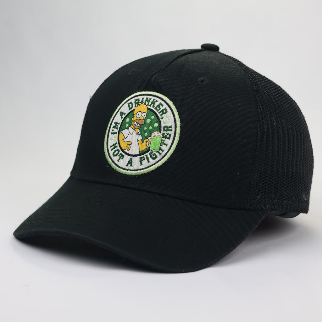 The Simpsons Homer Drinker Thrifted Trucker Hat - Black Mesh Back Cap