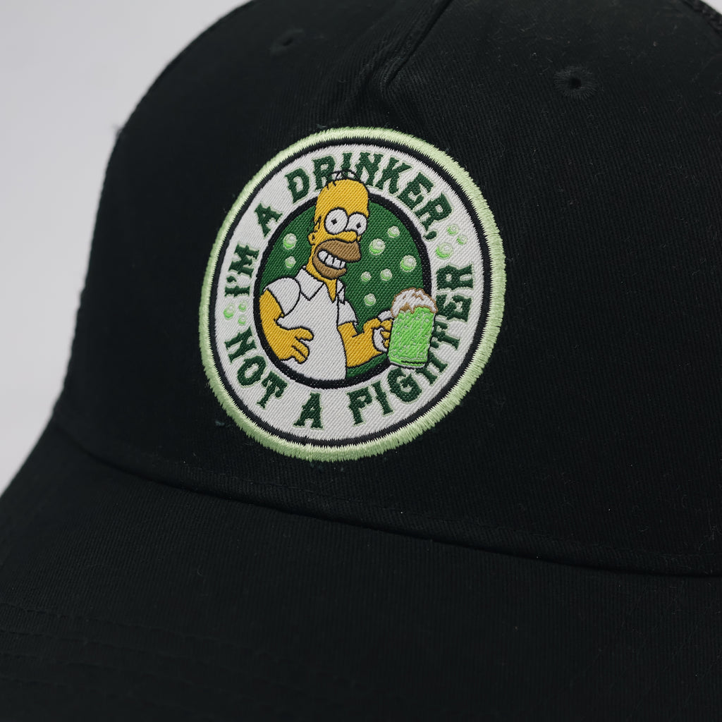 The Simpsons Homer Drinker Thrifted Trucker Hat - Black Mesh Back Cap