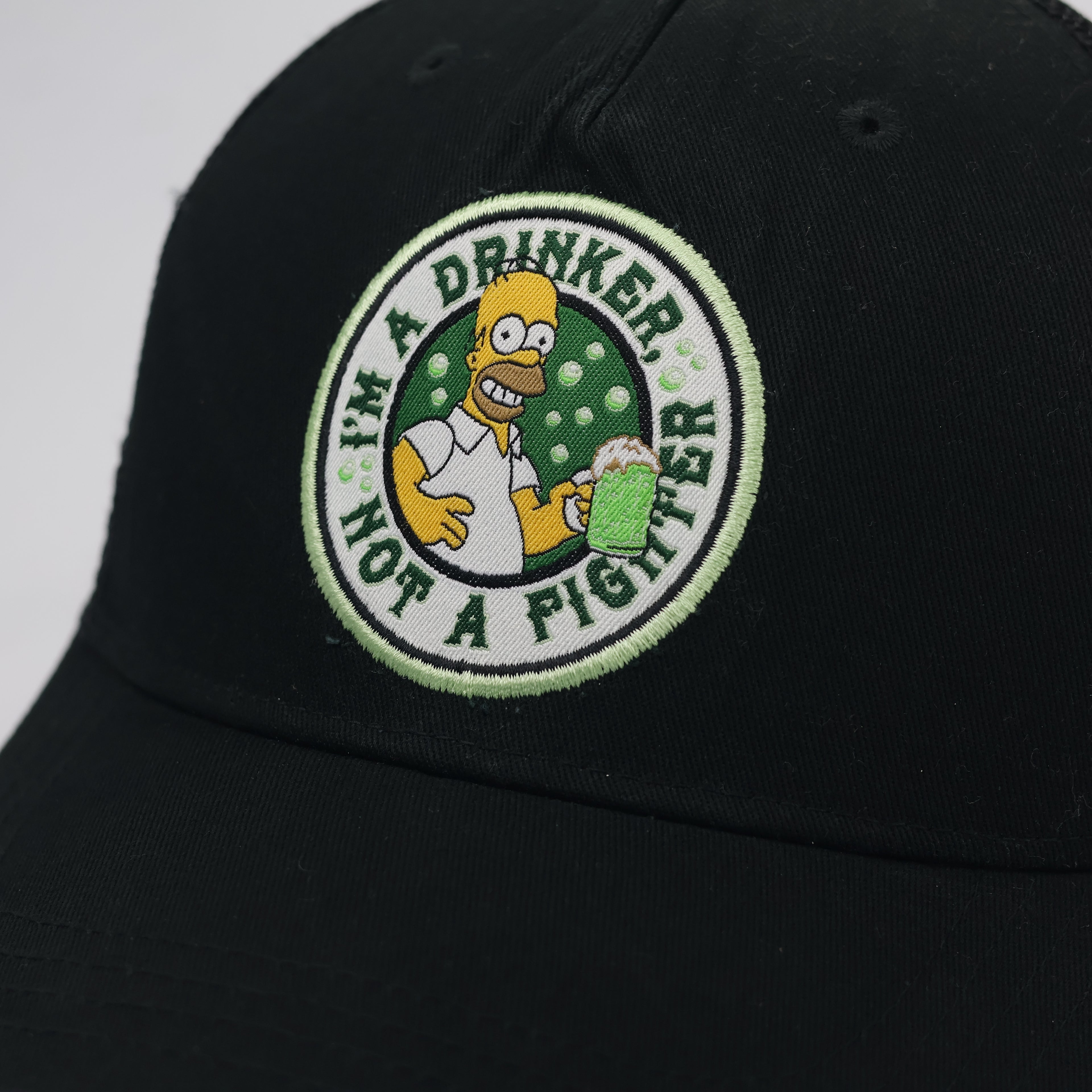 The Simpsons Homer Drinker Thrifted Trucker Hat - Black Mesh Back Cap