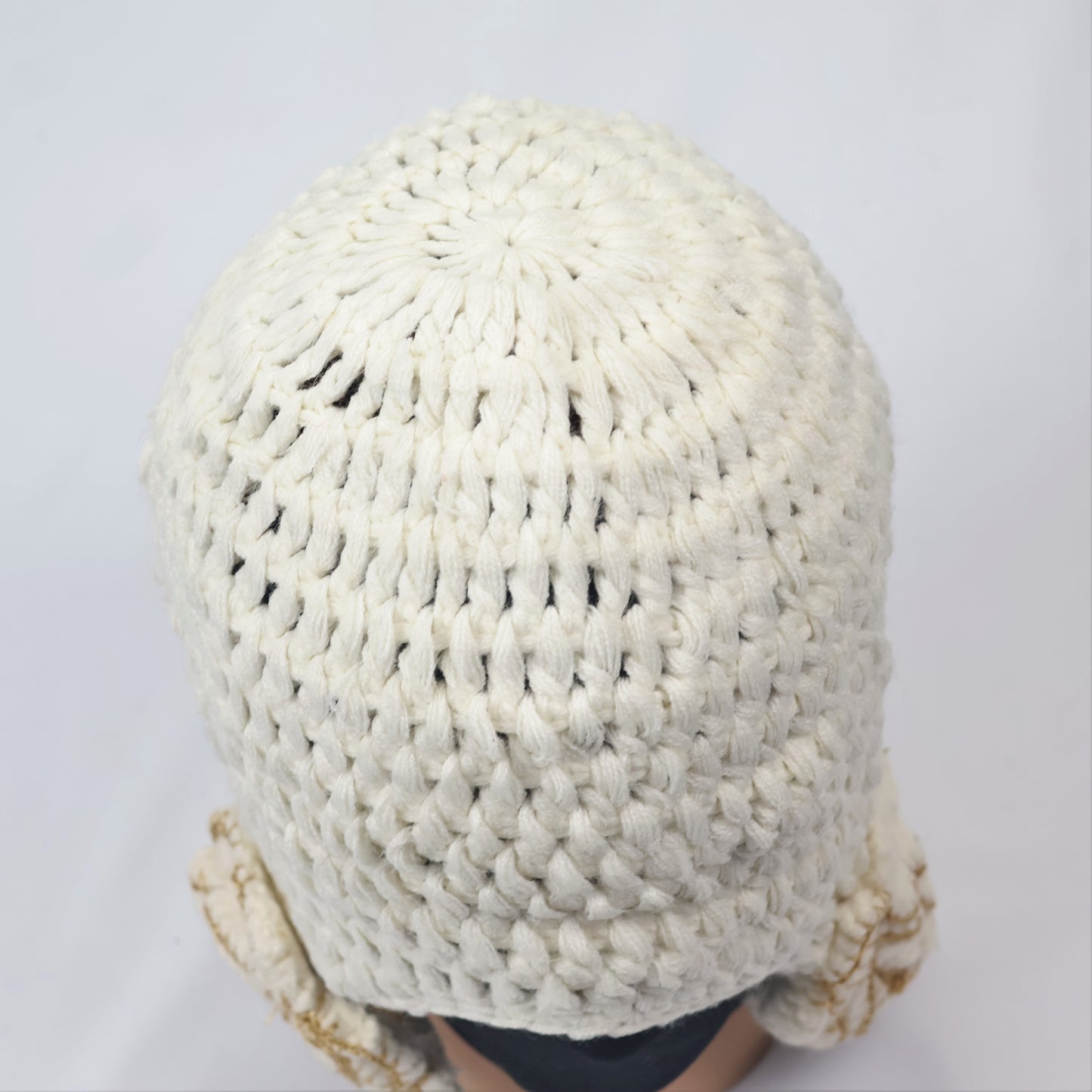 Cream Crochet Beanie with Large 3D Rose Ear Muffs