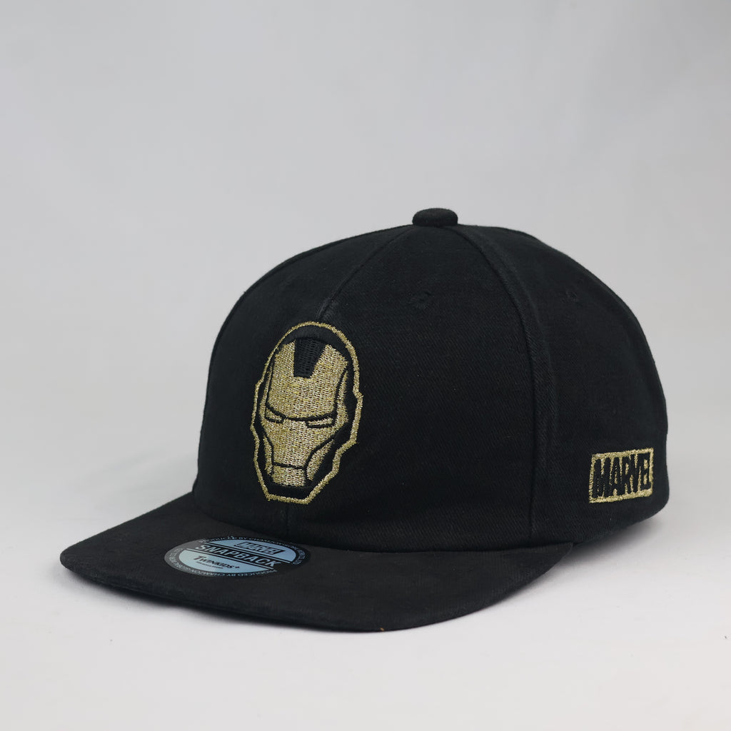 Marvel Iron Man Twinkids+ Snapback Cap - Thrifted Black Gold Flat Brim Hat