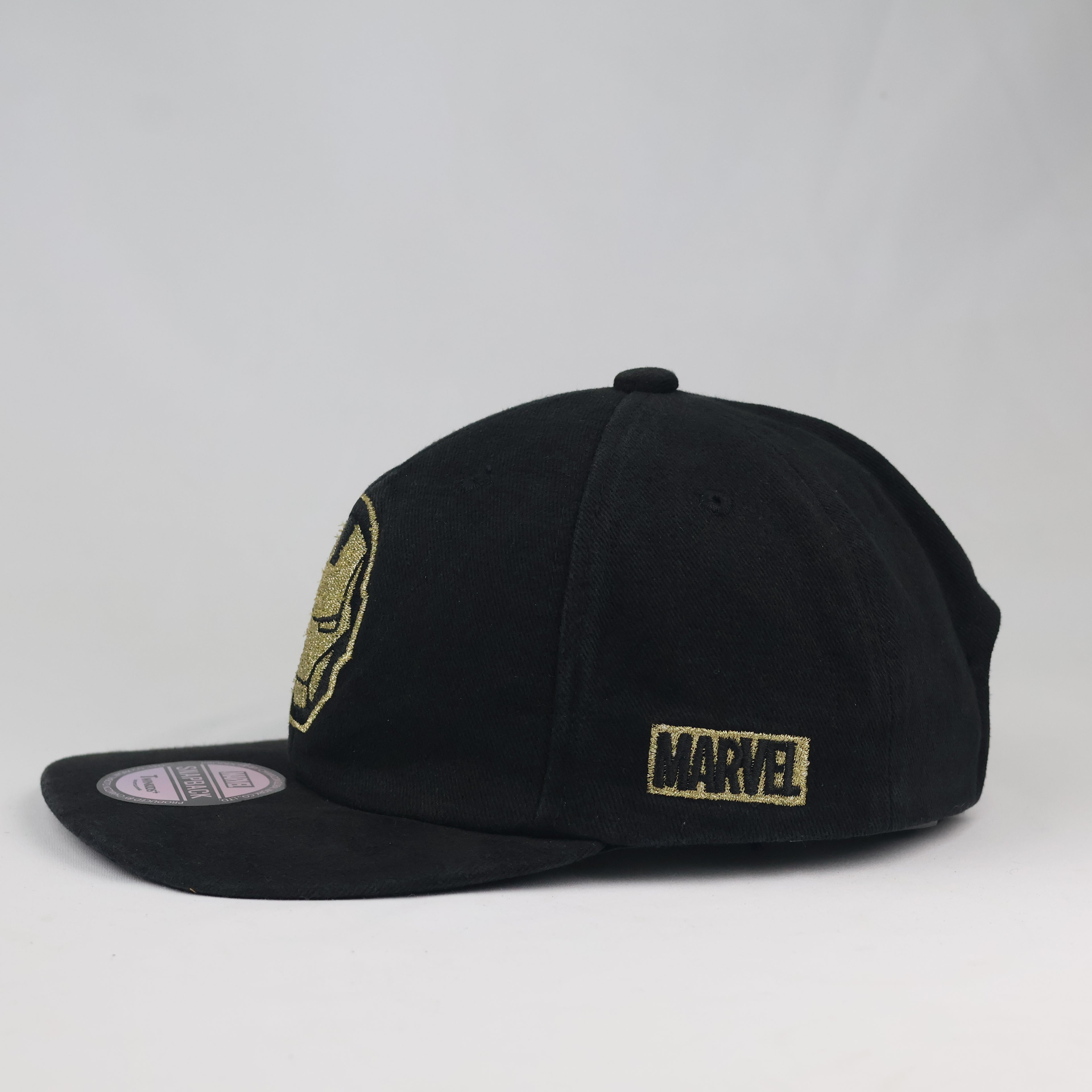 Marvel Iron Man Twinkids+ Snapback Cap - Thrifted Black Gold Flat Brim Hat