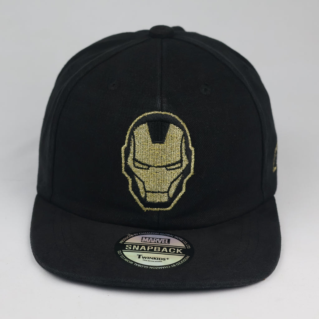 Marvel Iron Man Twinkids+ Snapback Cap - Thrifted Black Gold Flat Brim Hat