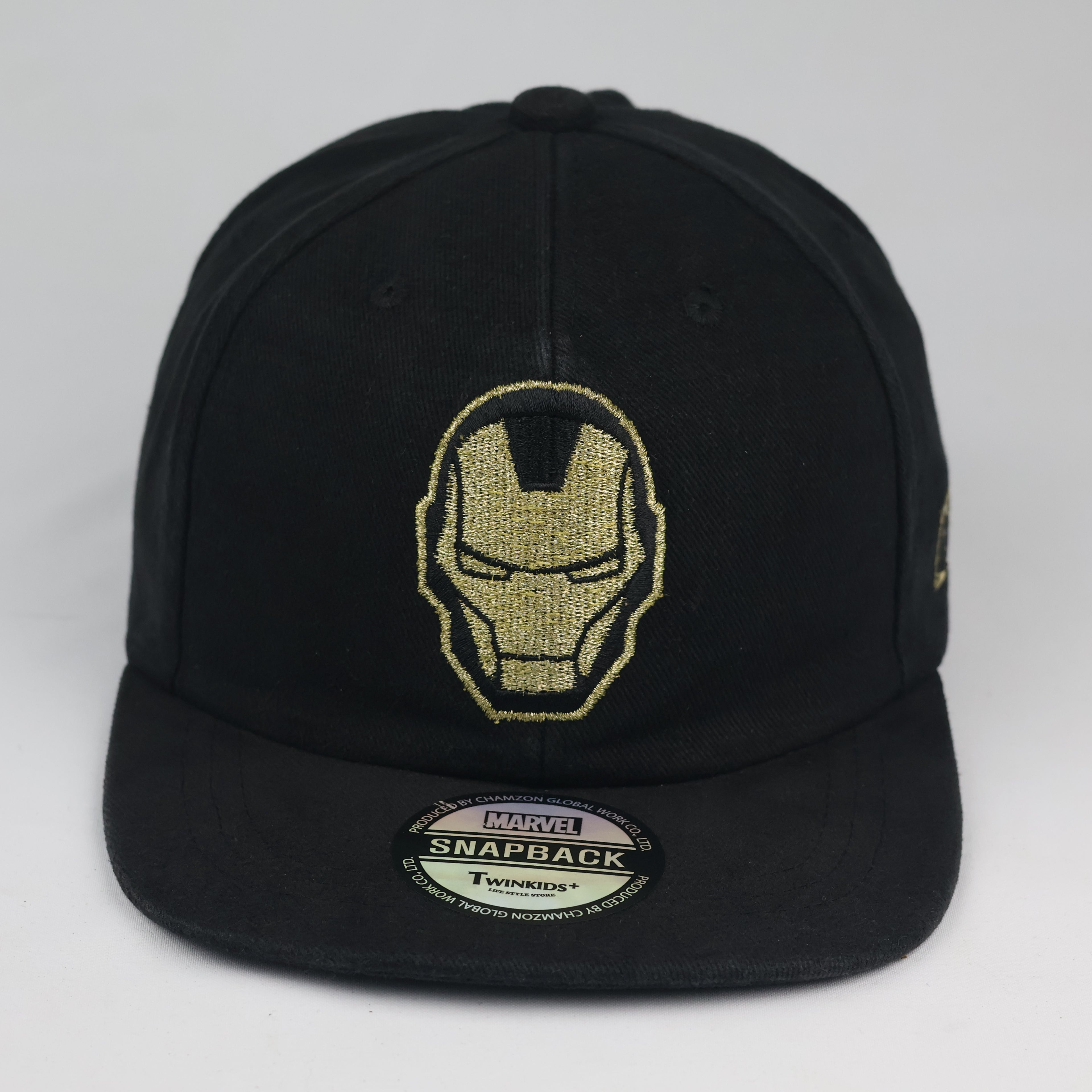 Marvel Iron Man Twinkids+ Snapback Cap - Thrifted Black Gold Flat Brim Hat